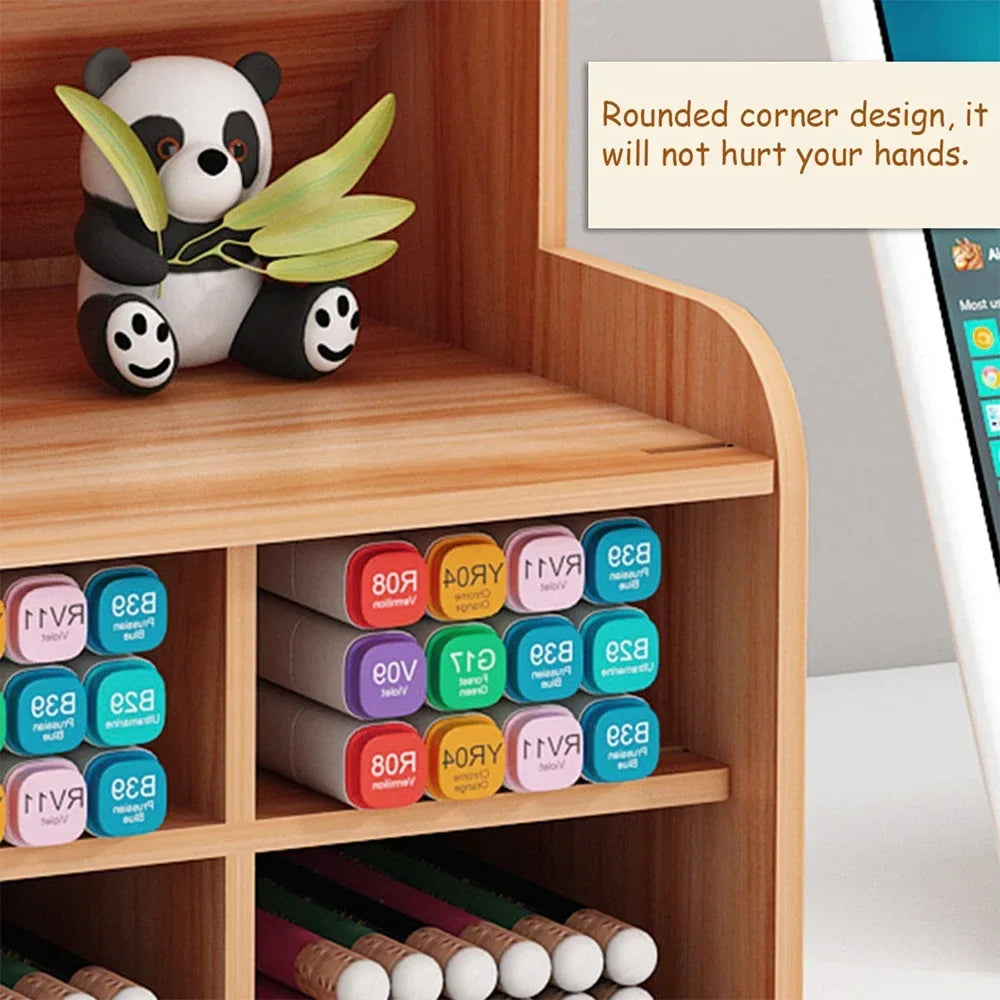 Wooden Desk Pen Organizer