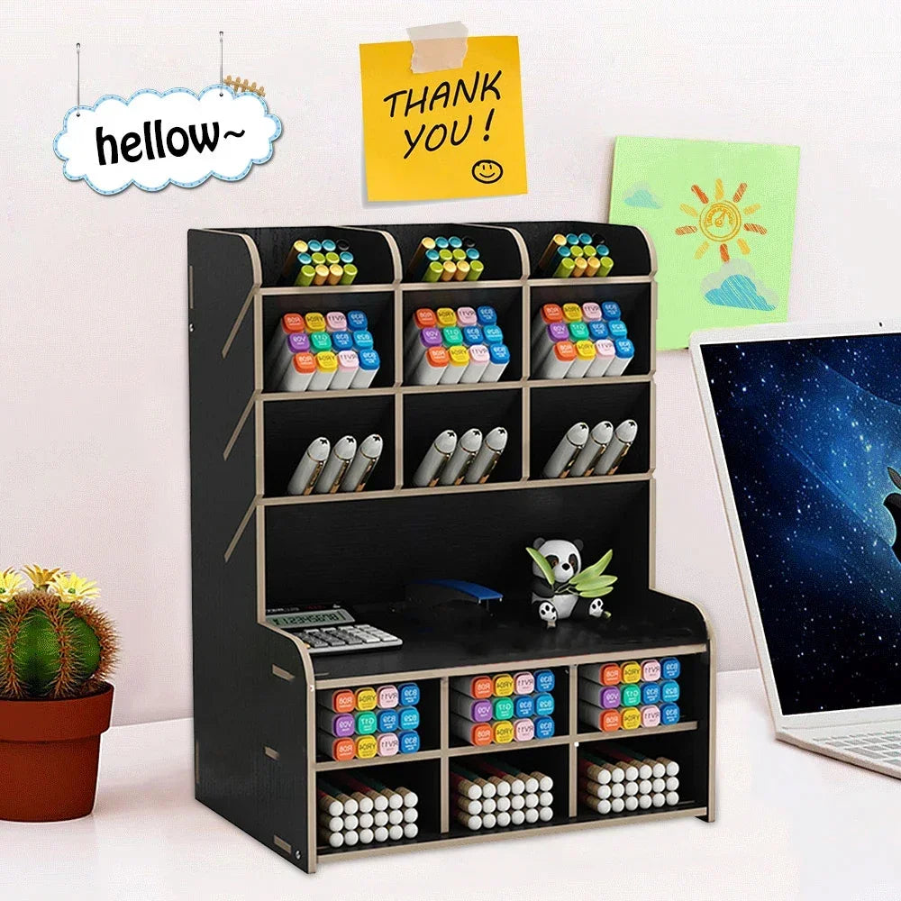 Wooden Desk Pen Organizer