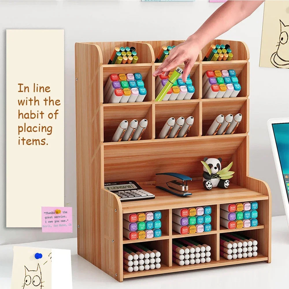 Wooden Desk Pen Organizer