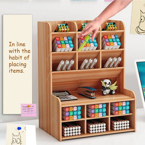 Wooden Desk Pen Organizer