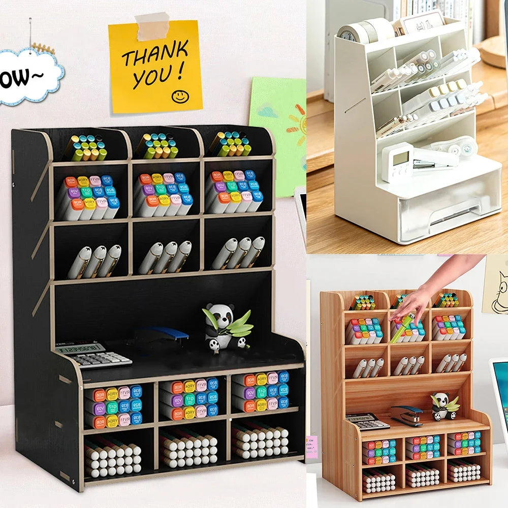 Wooden Desk Pen Organizer